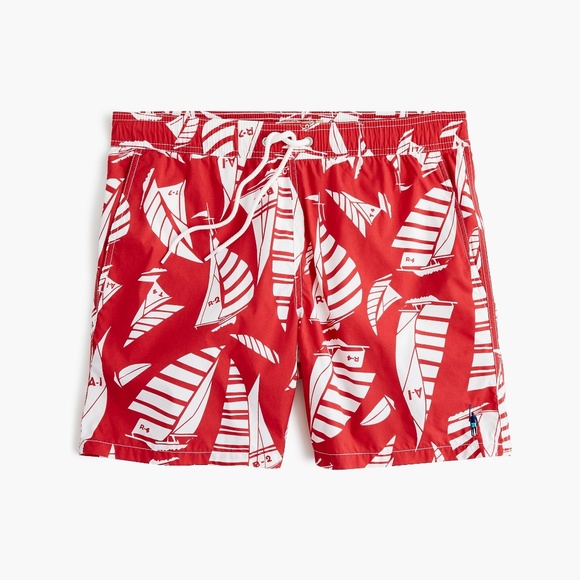 J. CREW Always Swim Trunks Sailing Red Print NEW - Picture 2 of 8